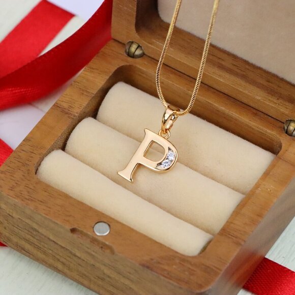 "Rose Gold Letter P Pendant with Crystals – 18K Gold Plated Charm, XPPT1365 - Picture 2 of 13